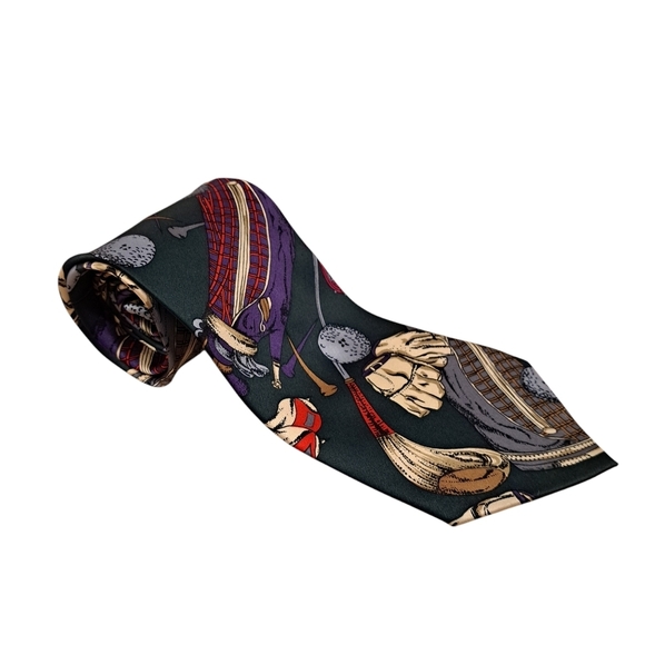 SINSABANG 100% Pure Silk Green Multicolor Golf Print Korean Stand Width Tie - Picture 2 of 5